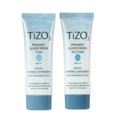 TiZO Facial Primer Bundle – SPF 40 Mineral Sunscreen Primers, Tinted & Non-Tinted Formulas, Broad Spectrum UVA/UVB Protection, Lightweight, Non-Greasy, Makeup-Friendly, 2-Pack