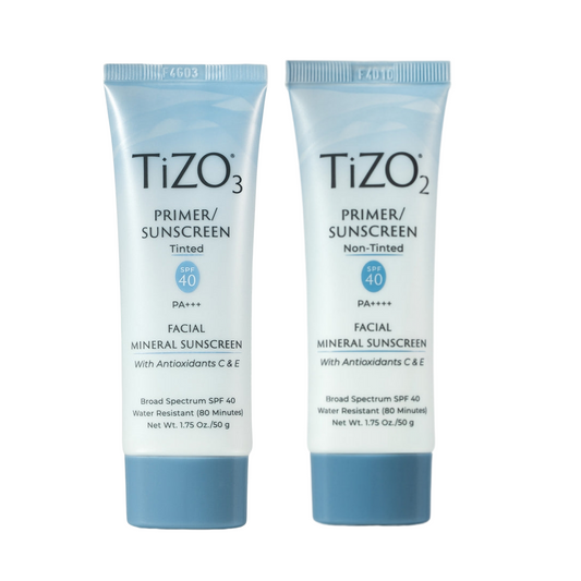 TiZO Facial Primer Bundle – SPF 40 Mineral Sunscreen Primers, Tinted & Non-Tinted Formulas, Broad Spectrum UVA/UVB Protection, Lightweight, Non-Greasy, Makeup-Friendly, 2-Pack